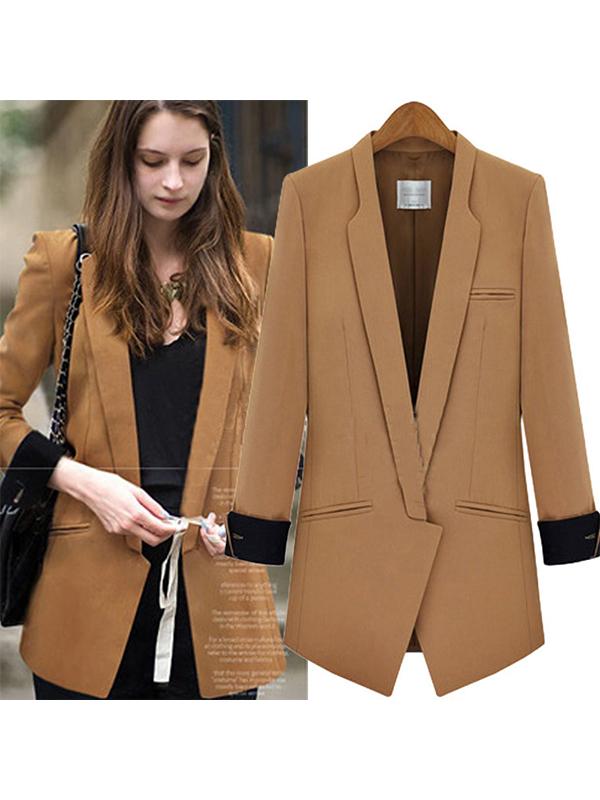 Turn-down Plain Elegant Pocket Blazer Coat