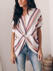 Summer color stripe short sleeve T-shirt