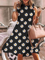 Holiday printed sexy round neck hot style sleeveless maxi dresses for women
