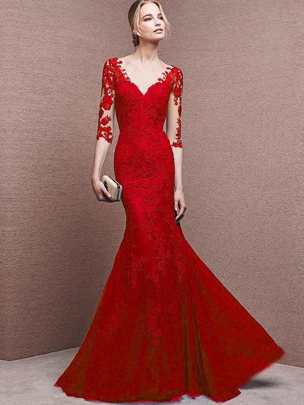 Lace Contrast O-Neck Sleevesless Sheath Long Evening Dresses