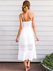 Lacy Split-joint Spaghetti-neck Maxi Dress