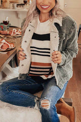 Turn down neck Corduroy Lamb Wool Panel Coat Tops