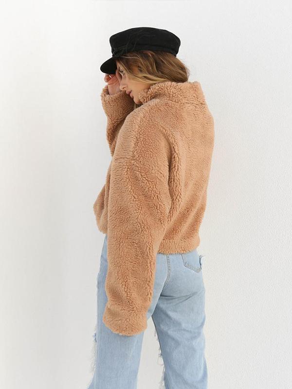 Suede Long Sleeve Half Front Zip Neckline Fashion Sweatshirts