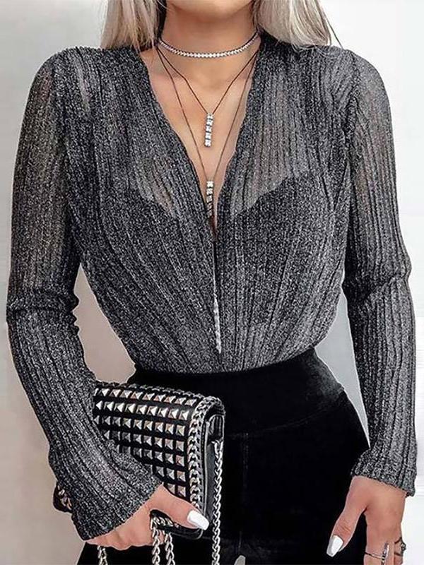 Surplice  See-Through  Shimmering Powder  Tie/Dye Blouses