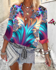 Floral-Print Casual V Neck Shirts & Tops
