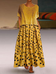 Two-piece round neck and short sleeves polka dot maxi dresses