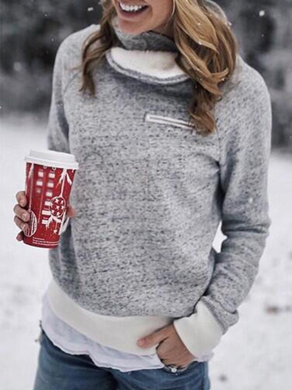 Thick High Collar Zip Woman Long Sleeve Sweatshirt
