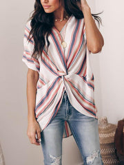Summer color stripe short sleeve T-shirt