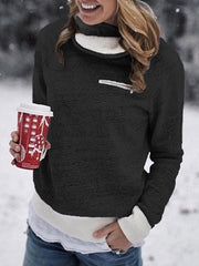 Thick High Collar Zip Woman Long Sleeve Sweatshirt