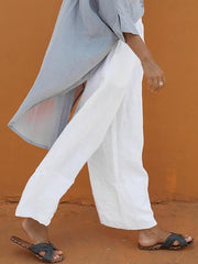 Loose casual cotton women long plain pants
