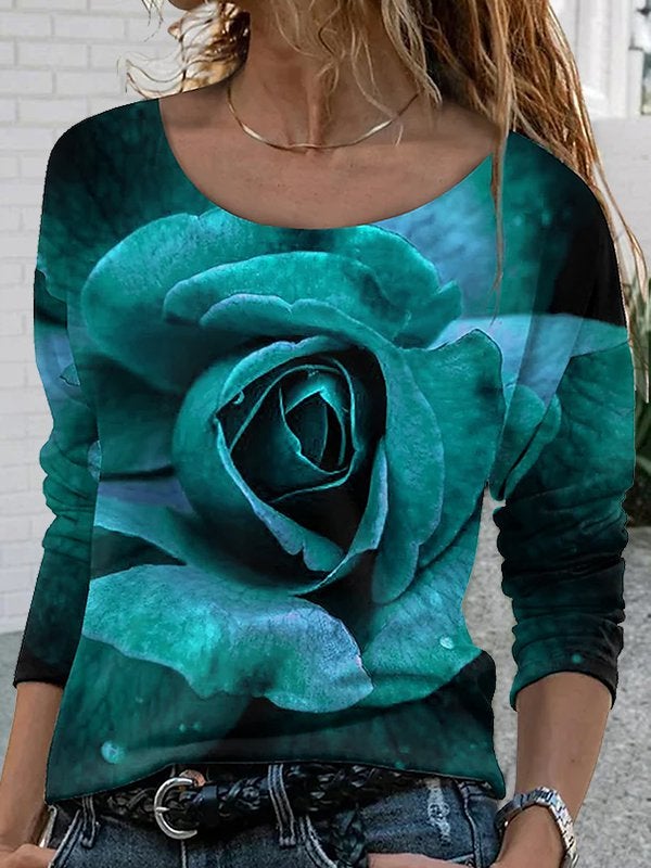 Floral Crew Neck Long Sleeve Pastoral Shirts & Tops