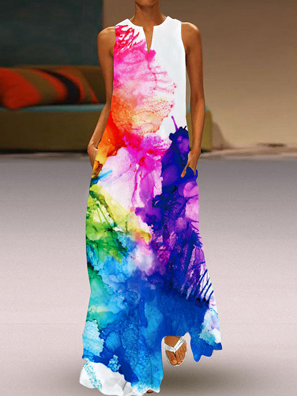V neck colorful long women printed maxi dresses