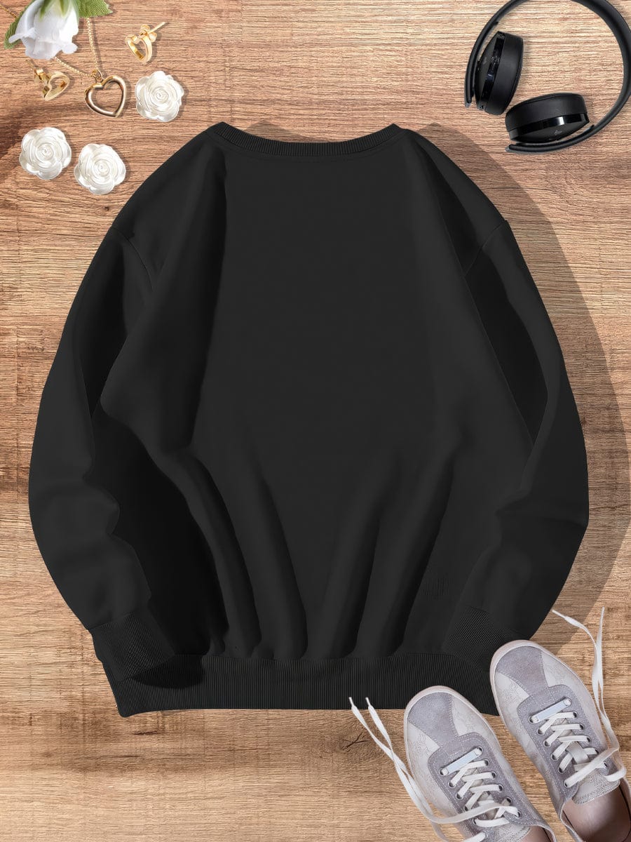 Black Retro Letter Print Casual Fashion Winter Round Neck Long-sleeved Sweatshirt