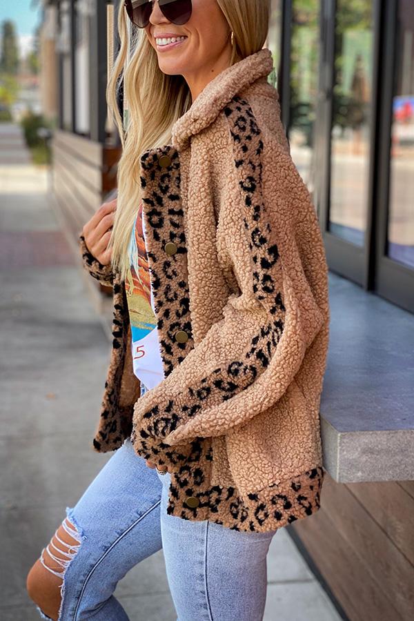 Leopard Design Women turn down neck warm coats