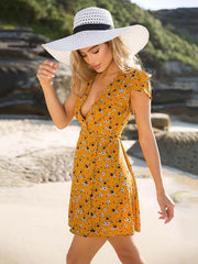 Floral Deep V-neck Mini Dress