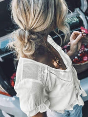 lace shirt  v-neck fringe t-shirt