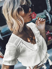 lace shirt  v-neck fringe t-shirt