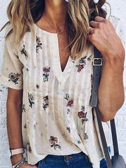 V Neck Floral Printed Blouses