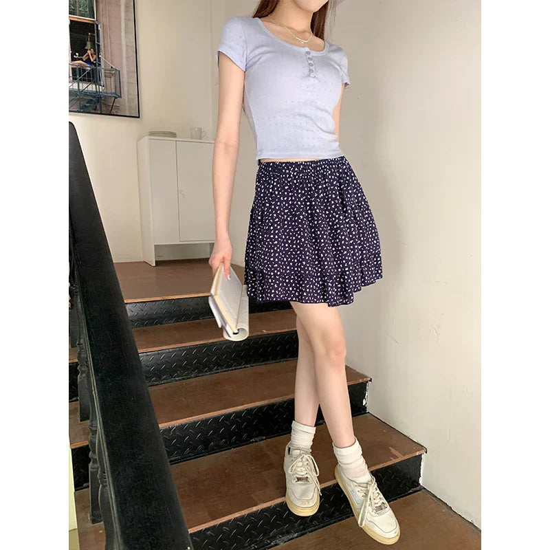 SMLSummer Floral Pleated Mini Skirt