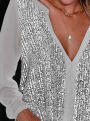 V Neck Bling Shine Women long sleeve blouses