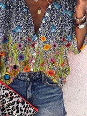 V Neck Floral Holiday Long Sleeve Shirts & Tops