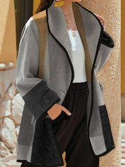 Gray Lapel Long Sleeve Casual Shift Outerwear