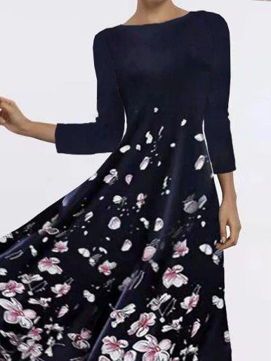 Floral print dress with three-quarter sleeves Midi Dresses for Women