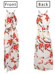Stylish chiffon vacation band neck printed maxi dresses