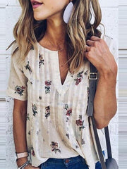 V Neck Floral Printed Blouses