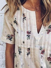 V Neck Floral Printed Blouses
