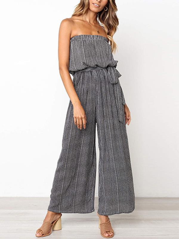 Fashion Women Stripe Open Shoulder Long Jumpsuits