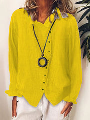Ladies plus size loose pure color cotton linen long sleeve blouses