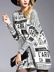 Long Sweater Pullover Print Wool Blend Loose Sweater