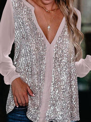 V Neck Bling Shine Women long sleeve blouses