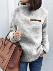 High Collar Zip Plain Tops Sweatshirts