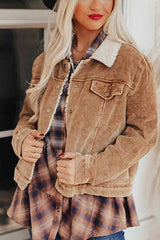 Turn down neck Corduroy Lamb Wool Panel Coat Tops
