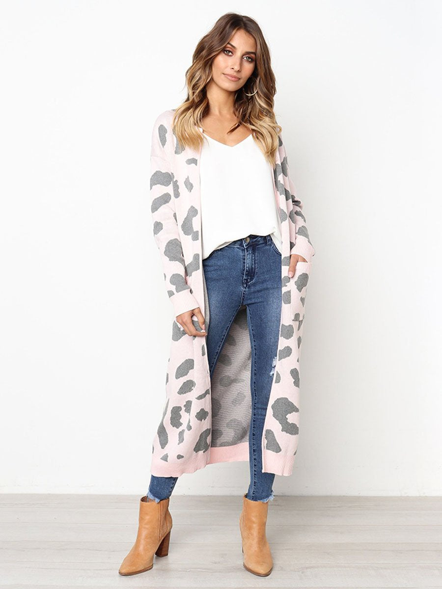 Long Style Sexy Leopard Sweater Fall Style Woman Coats Cardigans