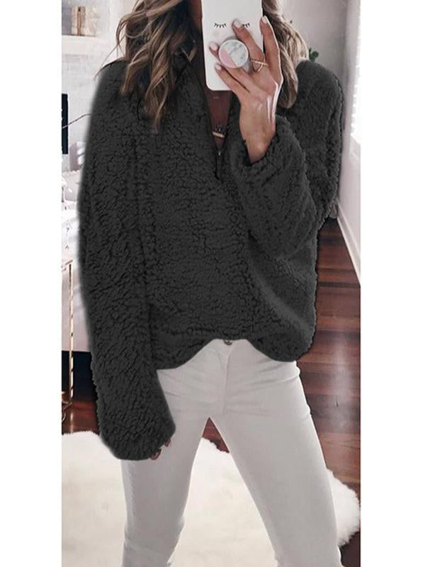 Suede Long Sleeve Half Front Zip Neckline Fashion Sweatshirts