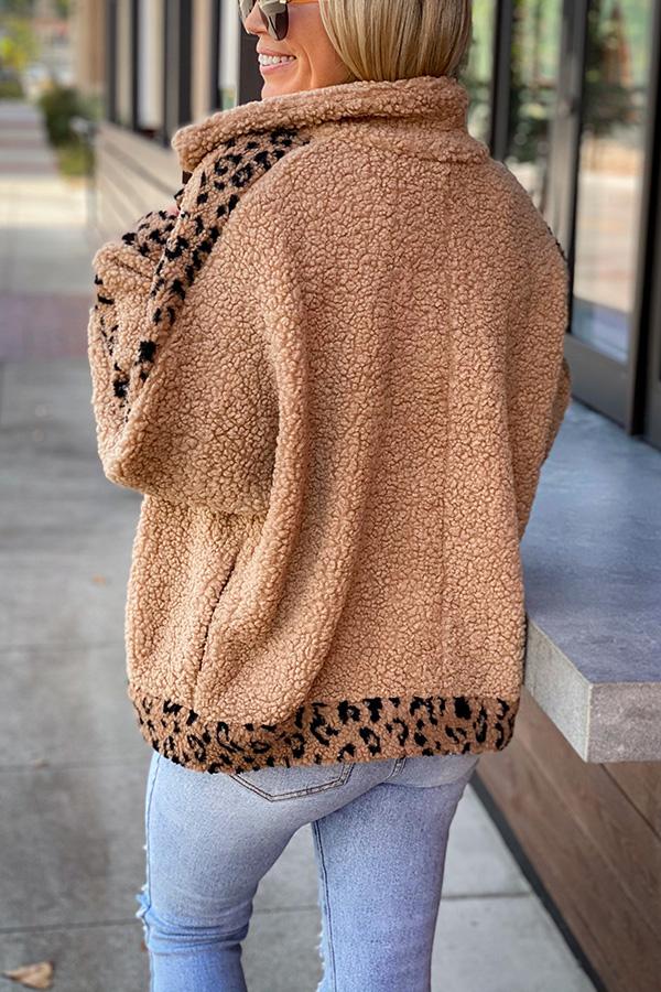 Leopard Design Women turn down neck warm coats