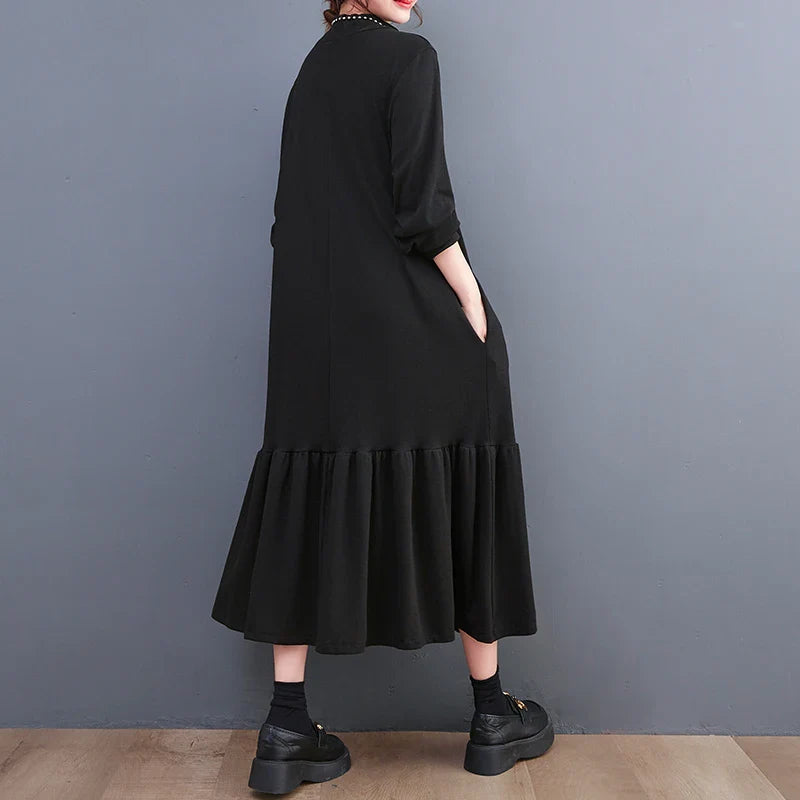 Winter Loose Split Joint Long Sweatshirt Midi Dress