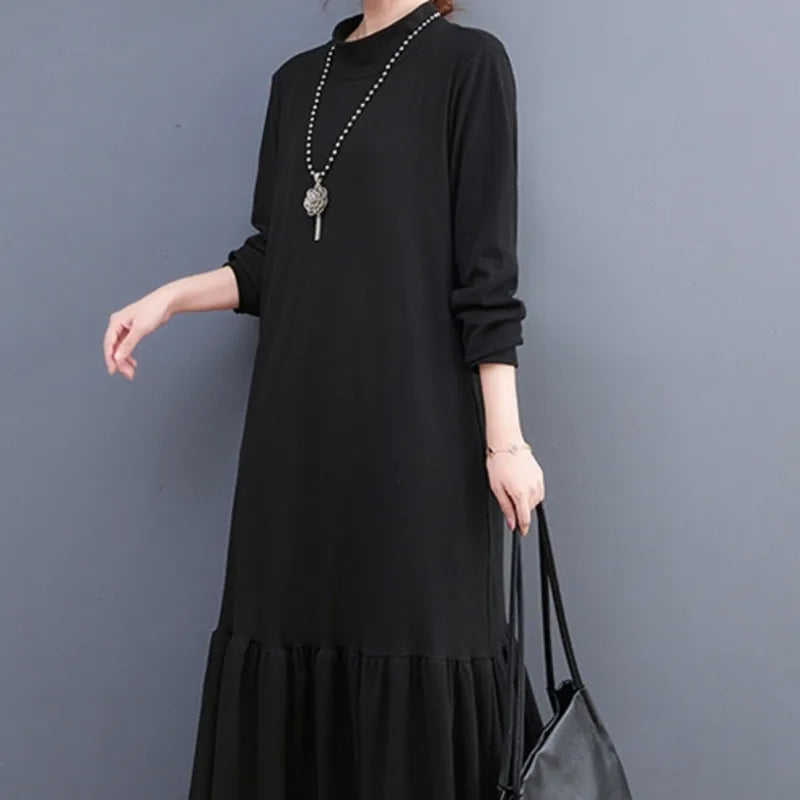 Winter Loose Split Joint Long Sweatshirt Midi Dress