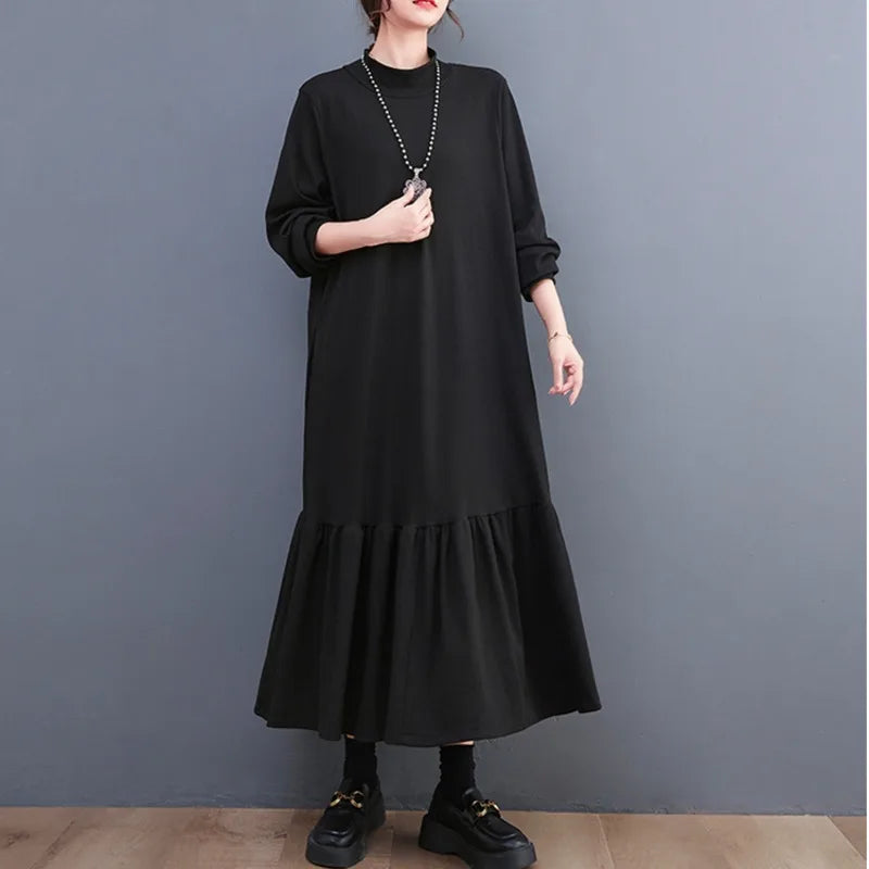 Winter Loose Split Joint Long Sweatshirt Midi Dress