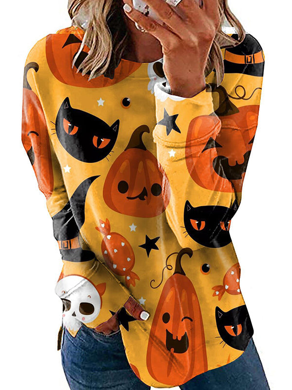 Halloween printed fashion women long sleeve T-shirts