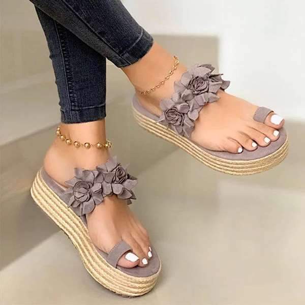 Flower peep toe lady's wedge flip-flops Sandals