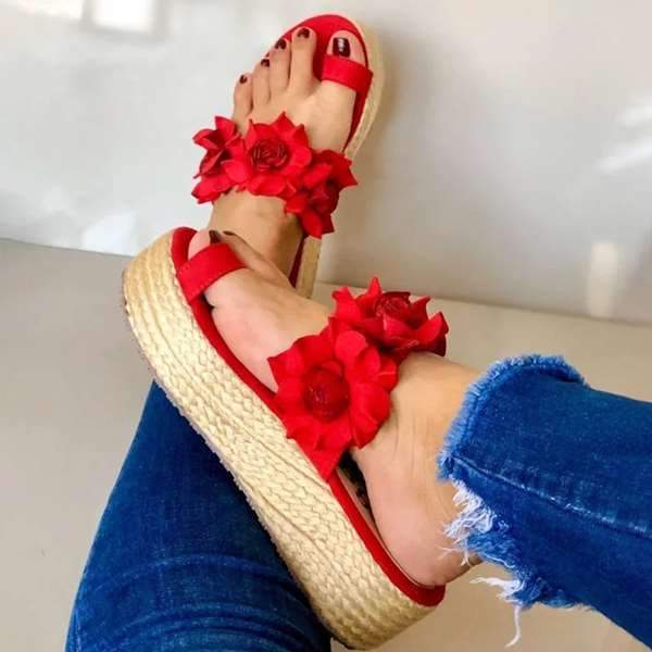 Flower peep toe lady's wedge flip-flops Sandals