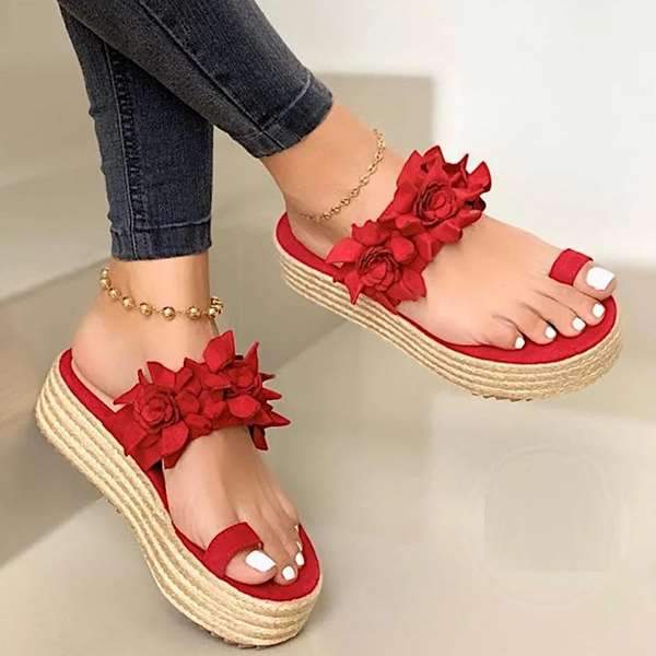 Flower peep toe lady's wedge flip-flops Sandals