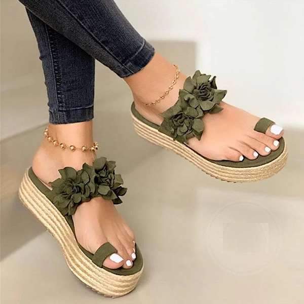 Flower peep toe lady's wedge flip-flops Sandals