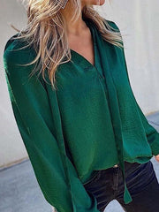 Fashionable v-neck lantern sleeves shirts blouses