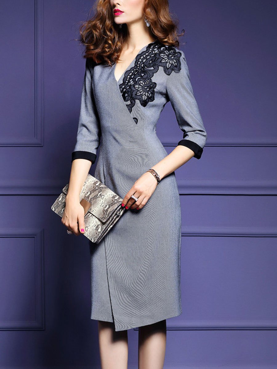 V Neck Elegant Woman Bodycon Dress