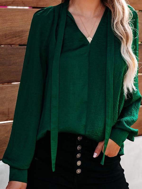 Fashionable v-neck lantern sleeves shirts blouses